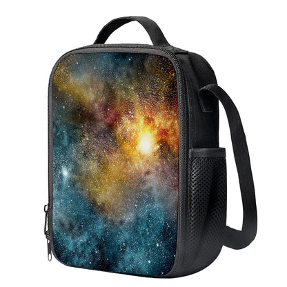 Blue Orange Stardust Galaxy Space Print Crossbody Lunch Bag