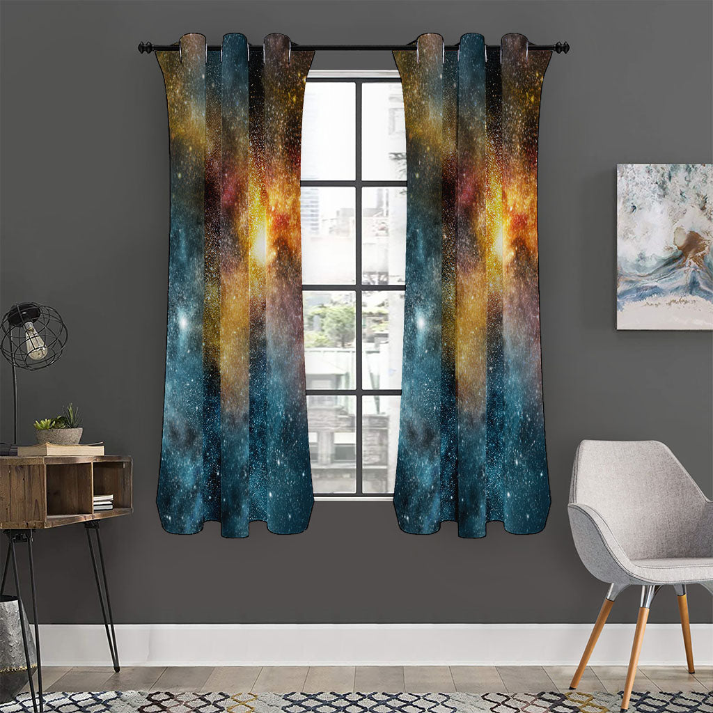 Blue Orange Stardust Galaxy Space Print Curtain
