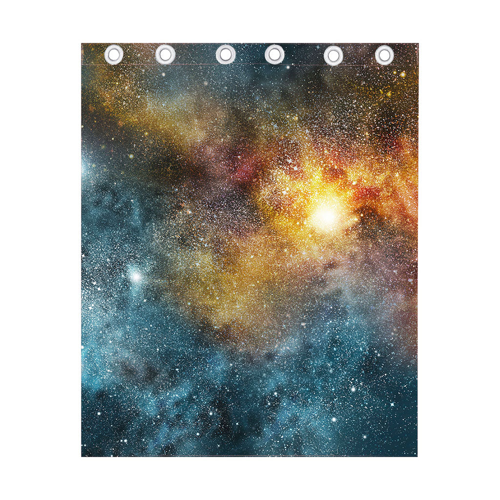 Blue Orange Stardust Galaxy Space Print Curtain