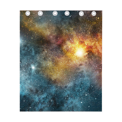 Blue Orange Stardust Galaxy Space Print Curtain