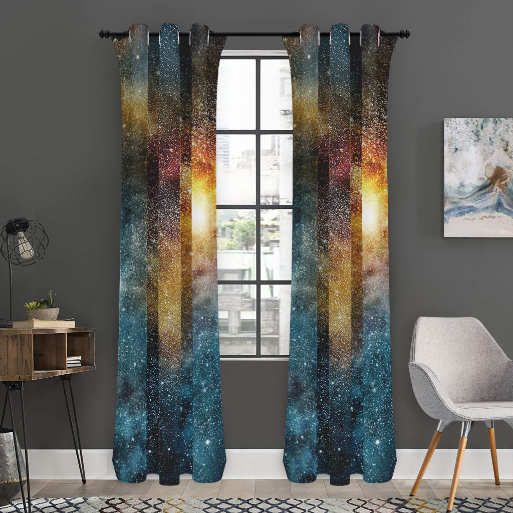 Blue Orange Stardust Galaxy Space Print Curtain