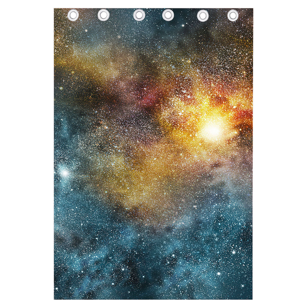 Blue Orange Stardust Galaxy Space Print Curtain