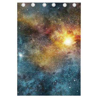 Blue Orange Stardust Galaxy Space Print Curtain
