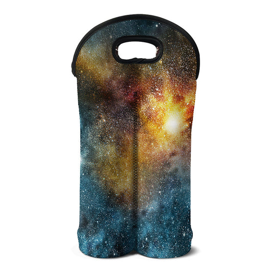 Blue Orange Stardust Galaxy Space Print Double Neoprene Wine Tote