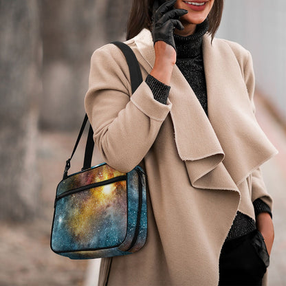 Blue Orange Stardust Galaxy Space Print Double Strap Bible Bag