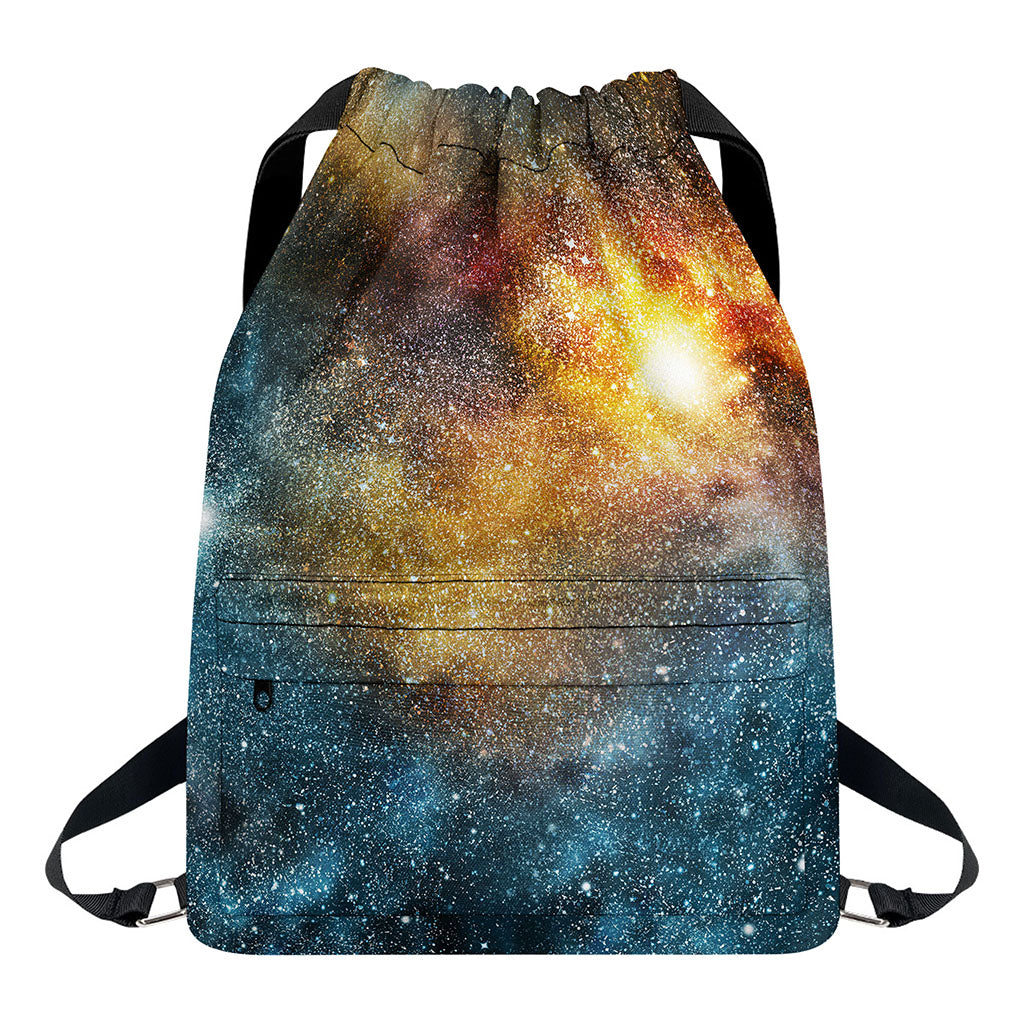 Blue Orange Stardust Galaxy Space Print Drawstring Backpack