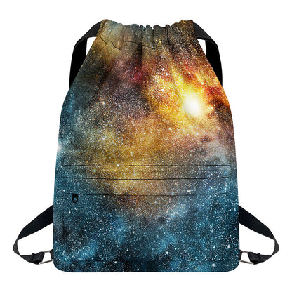 Blue Orange Stardust Galaxy Space Print Drawstring Backpack