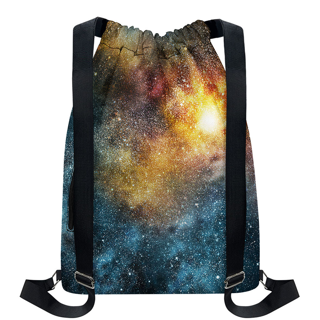 Blue Orange Stardust Galaxy Space Print Drawstring Backpack