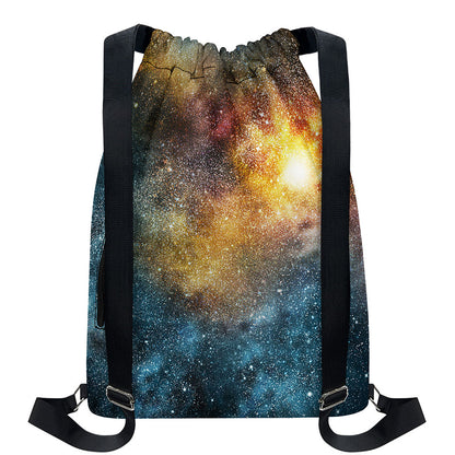 Blue Orange Stardust Galaxy Space Print Drawstring Backpack