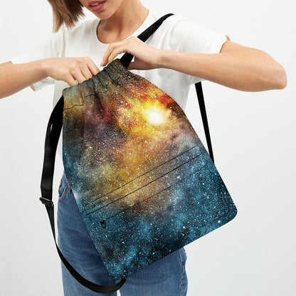Blue Orange Stardust Galaxy Space Print Drawstring Backpack