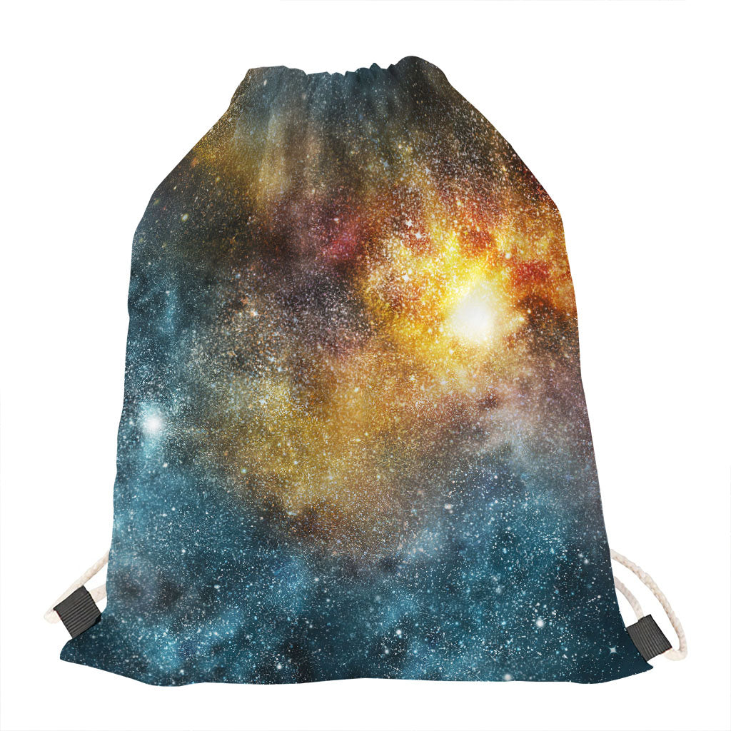 Blue Orange Stardust Galaxy Space Print Drawstring Bag