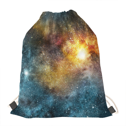 Blue Orange Stardust Galaxy Space Print Drawstring Bag