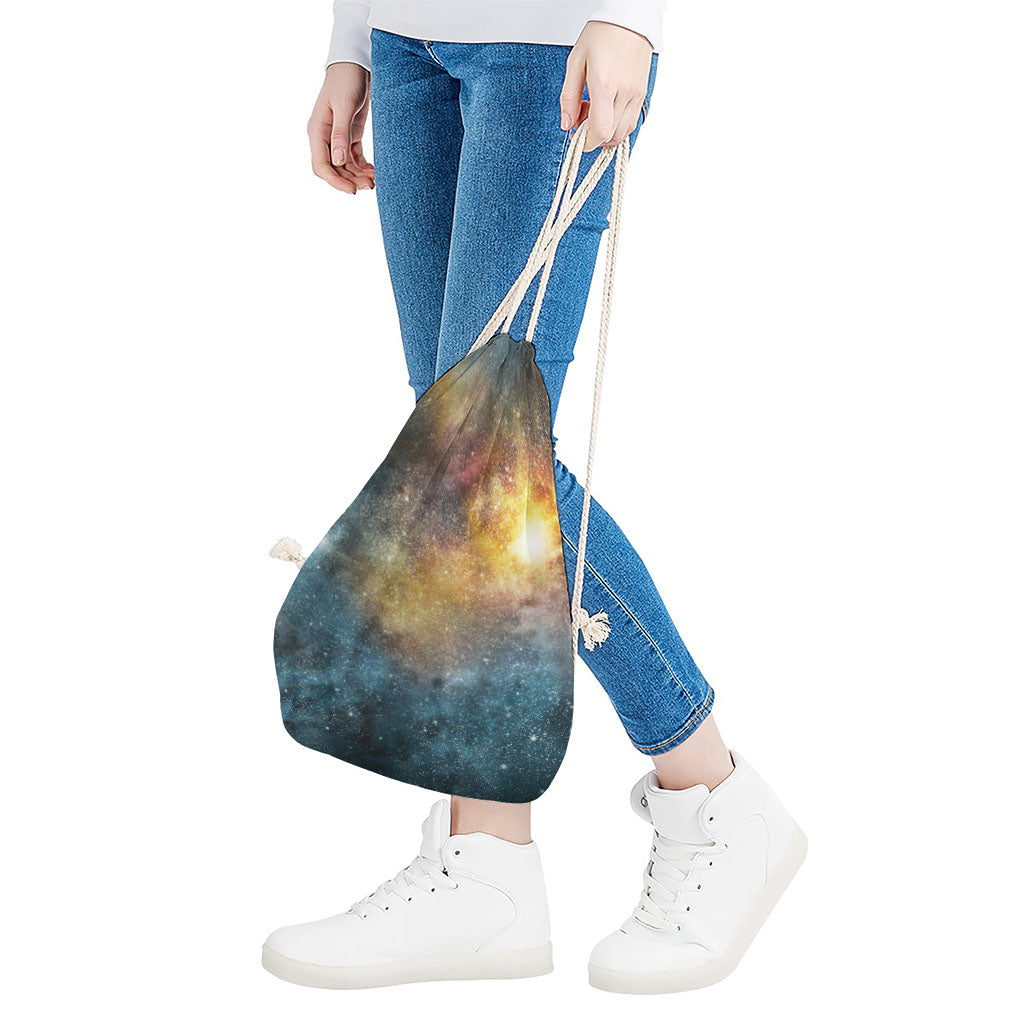 Blue Orange Stardust Galaxy Space Print Drawstring Bag