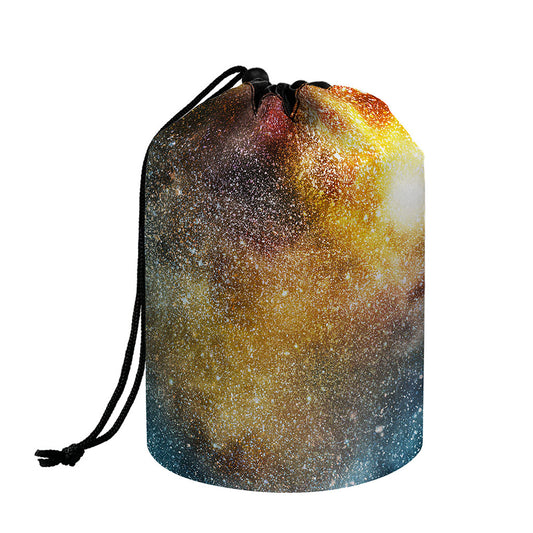 Blue Orange Stardust Galaxy Space Print Drawstring Makeup Bag