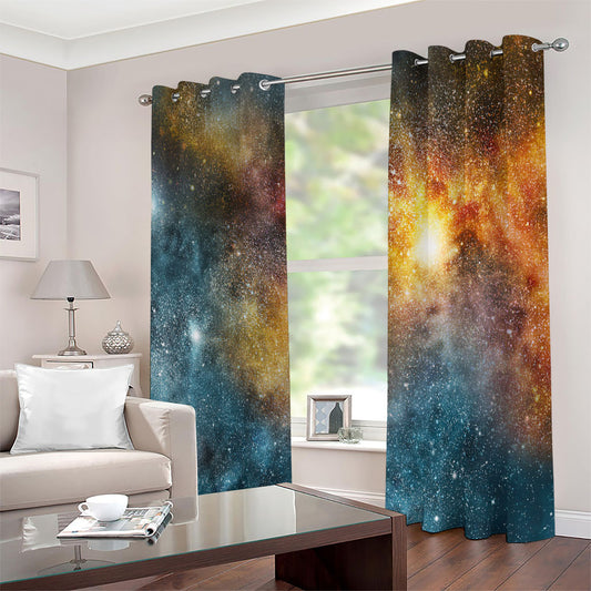 Blue Orange Stardust Galaxy Space Print Extra Wide Grommet Curtains