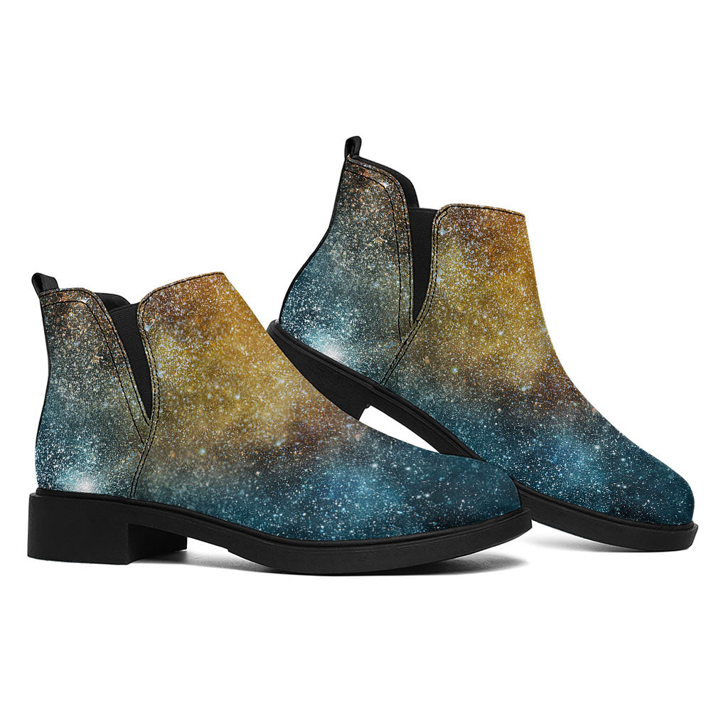 Blue Orange Stardust Galaxy Space Print Flat Ankle Boots