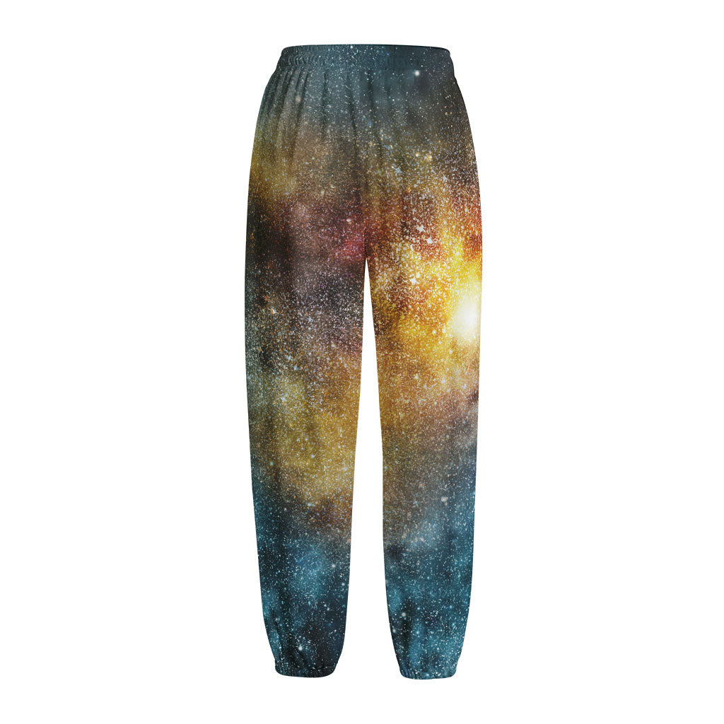 Blue Orange Stardust Galaxy Space Print Fleece Lined Knit Pants