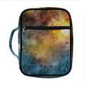 Blue Orange Stardust Galaxy Space Print Front Pocket Bible Bag