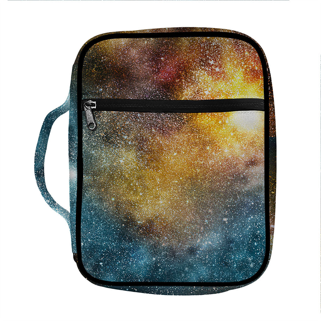 Blue Orange Stardust Galaxy Space Print Front Pocket Bible Bag