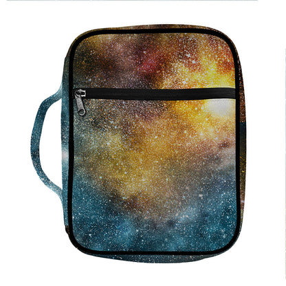 Blue Orange Stardust Galaxy Space Print Front Pocket Bible Bag