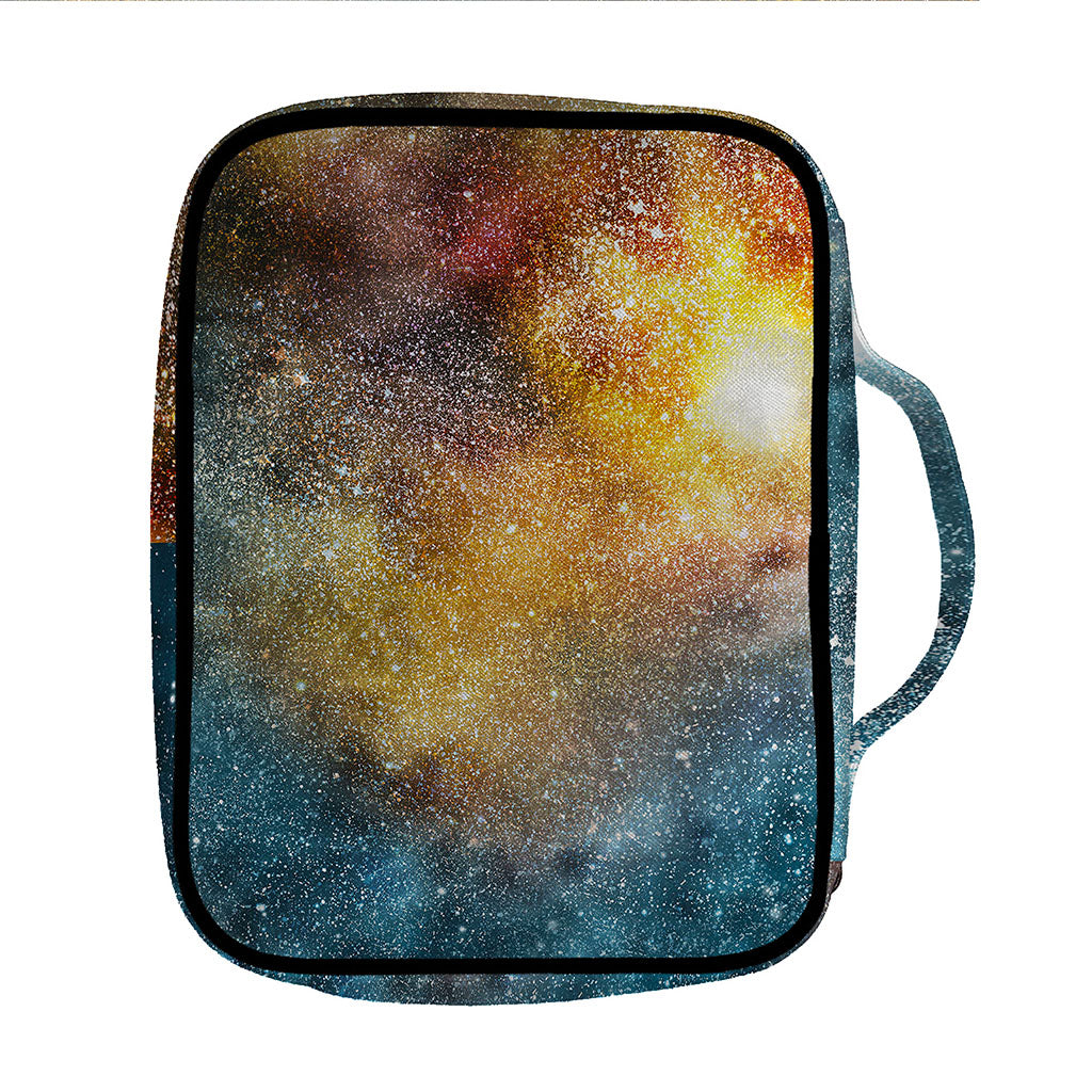 Blue Orange Stardust Galaxy Space Print Front Pocket Bible Bag