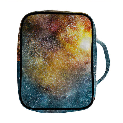 Blue Orange Stardust Galaxy Space Print Front Pocket Bible Bag