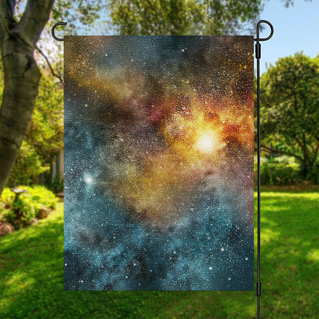 Blue Orange Stardust Galaxy Space Print Garden Flag