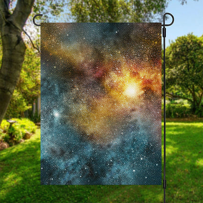 Blue Orange Stardust Galaxy Space Print Garden Flag