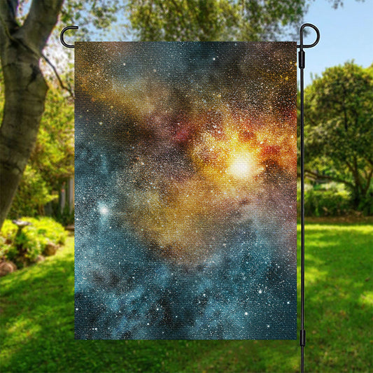 Blue Orange Stardust Galaxy Space Print Garden Flag