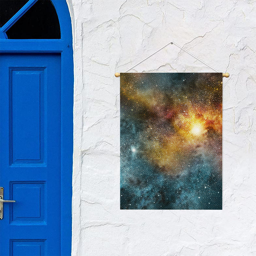 Blue Orange Stardust Galaxy Space Print Garden Flag