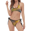 Blue Orange Stardust Galaxy Space Print Halter Scoop Tie Side Bikini
