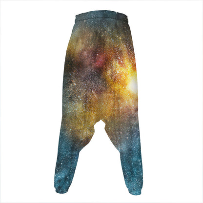 Blue Orange Stardust Galaxy Space Print Hammer Pants