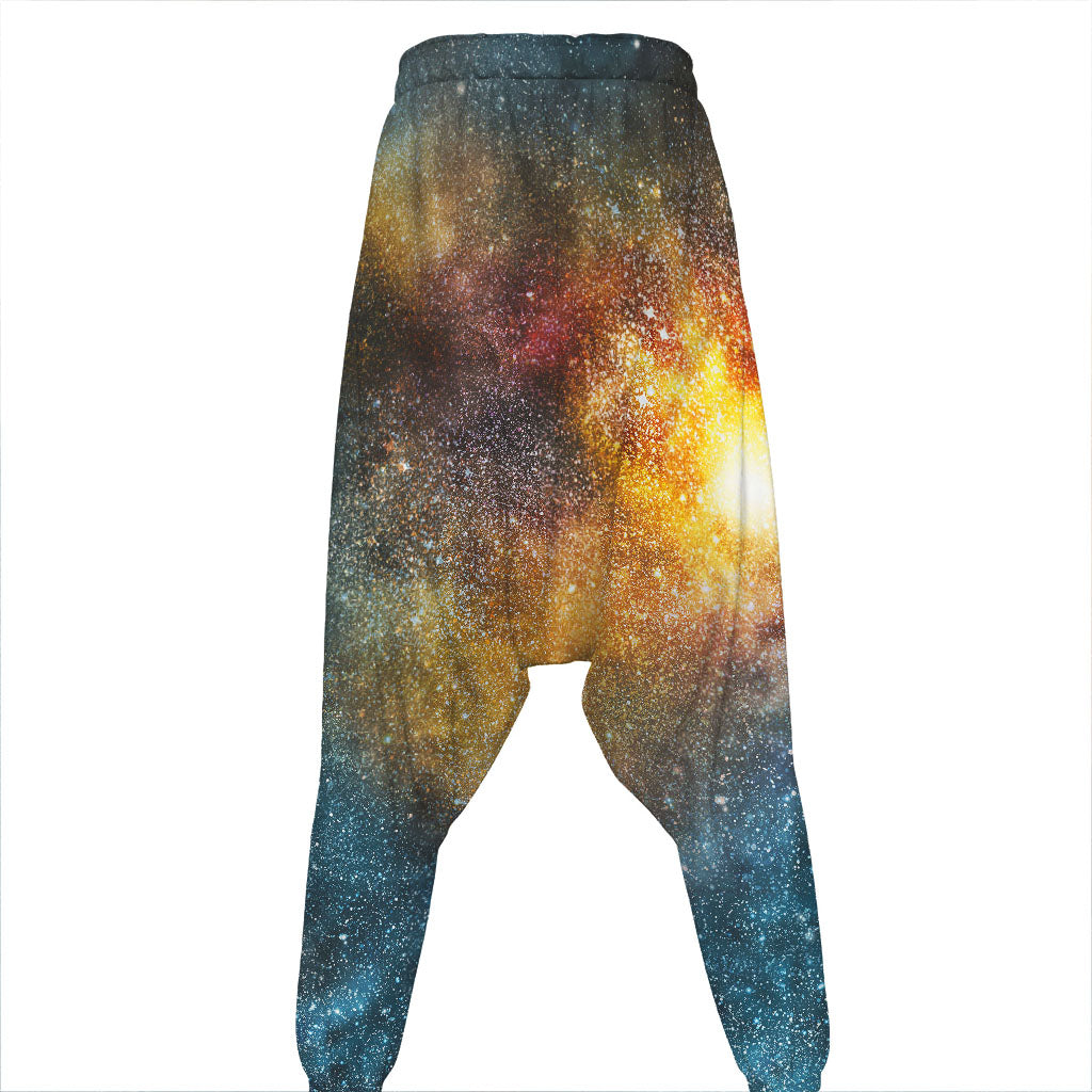 Blue Orange Stardust Galaxy Space Print Hammer Pants