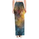 Blue Orange Stardust Galaxy Space Print High Slit Maxi Skirt