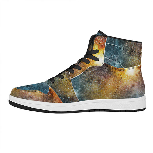 Blue Orange Stardust Galaxy Space Print High Top Leather Sneakers