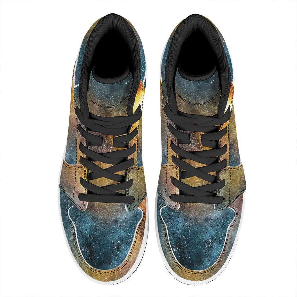 Blue Orange Stardust Galaxy Space Print High Top Leather Sneakers