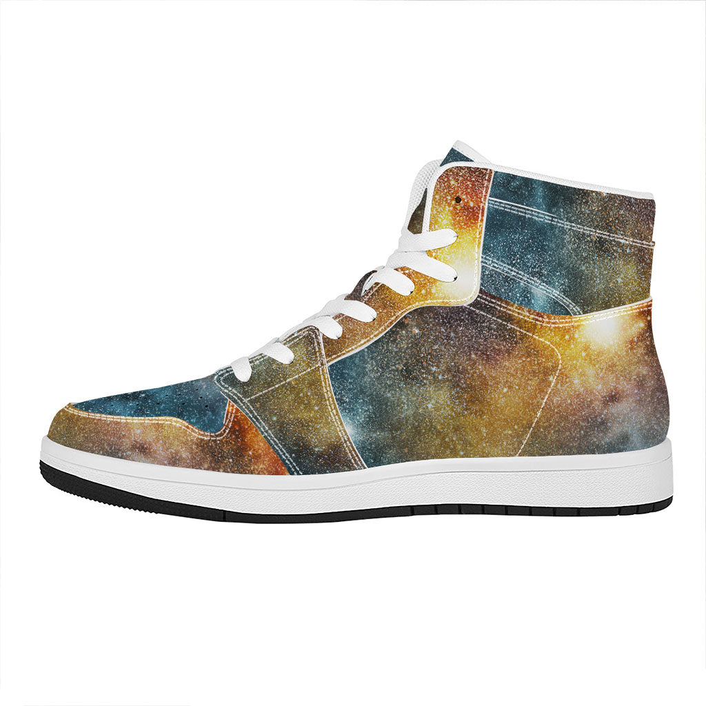 Blue Orange Stardust Galaxy Space Print High Top Leather Sneakers
