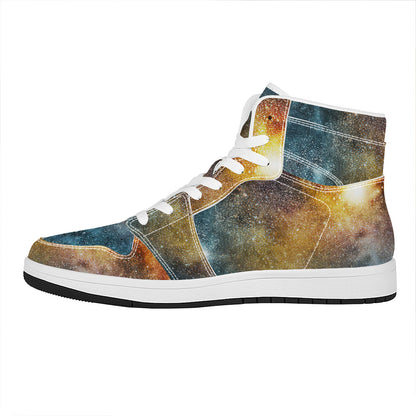 Blue Orange Stardust Galaxy Space Print High Top Leather Sneakers