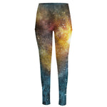 Blue Orange Stardust Galaxy Space Print High-Waisted Pocket Leggings