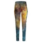 Blue Orange Stardust Galaxy Space Print High-Waisted Pocket Leggings