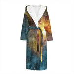 Blue Orange Stardust Galaxy Space Print Hooded Bathrobe
