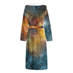 Blue Orange Stardust Galaxy Space Print Hooded Bathrobe