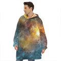 Blue Orange Stardust Galaxy Space Print Hoodie Blanket