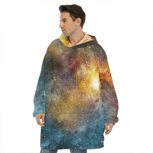 Blue Orange Stardust Galaxy Space Print Hoodie Blanket