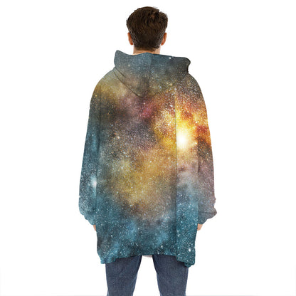 Blue Orange Stardust Galaxy Space Print Hoodie Blanket