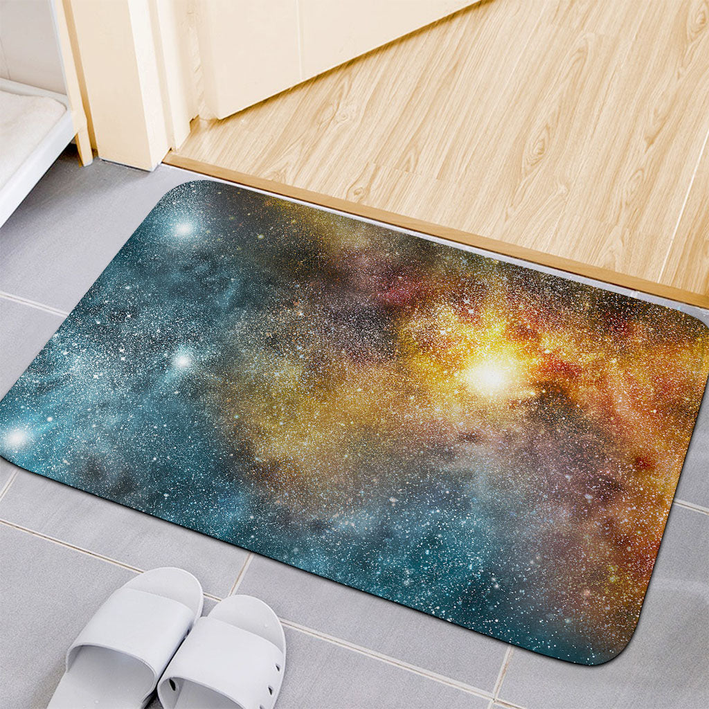 Blue Orange Stardust Galaxy Space Print Indoor Door Mat