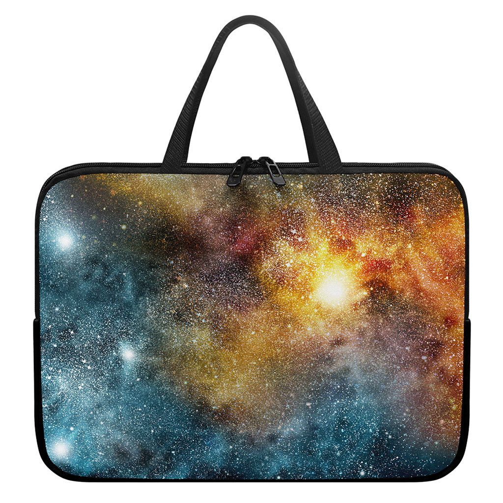 Blue Orange Stardust Galaxy Space Print Laptop Sleeve With Handle