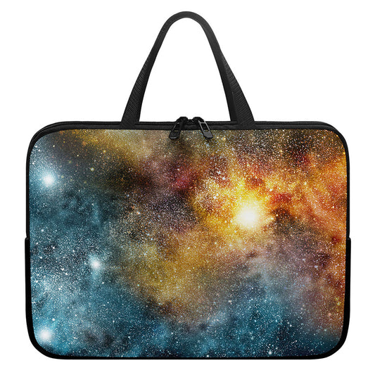Blue Orange Stardust Galaxy Space Print Laptop Sleeve With Handle