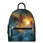 Blue Orange Stardust Galaxy Space Print Leather Backpack