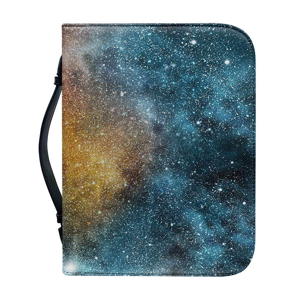 Blue Orange Stardust Galaxy Space Print Leather Bible Cover
